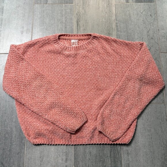 Sadie & Sage Cropped Chenille Knit Sweater Pink Size Medium - Picture 1 of 8